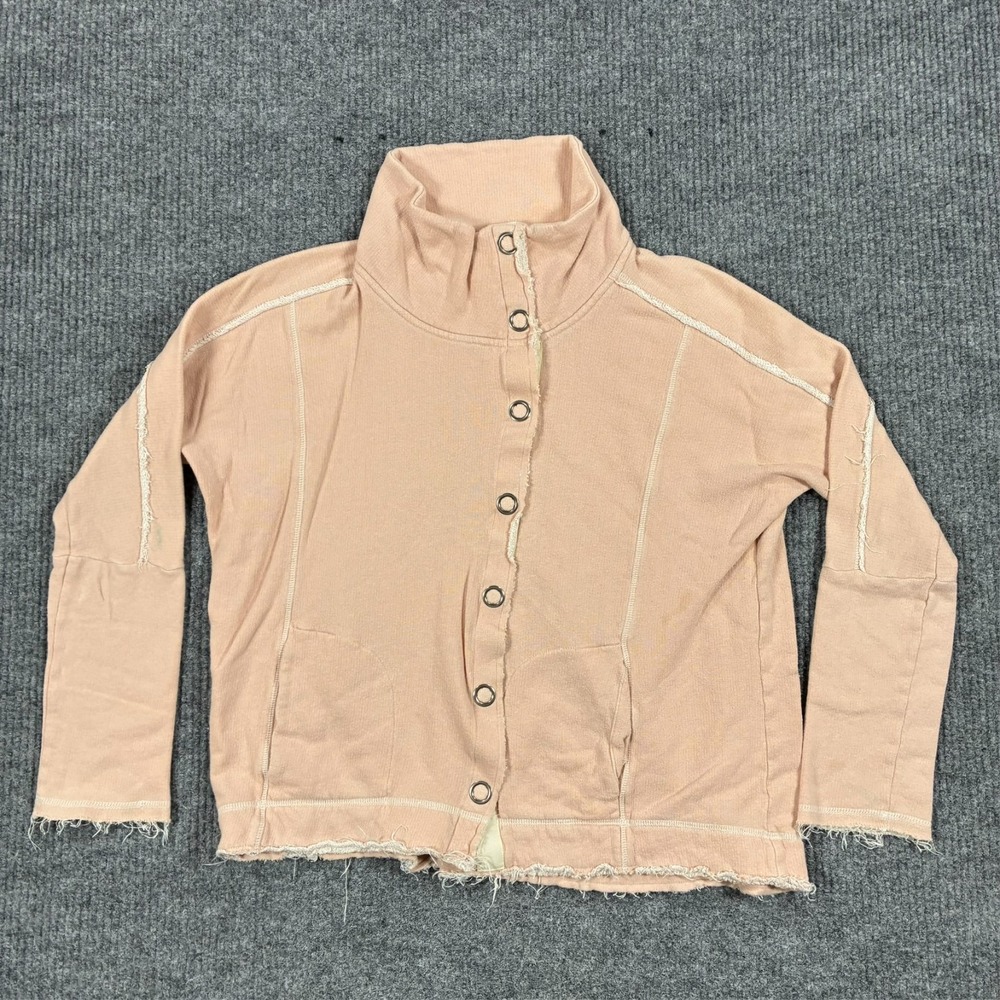 CAbi Womens Jacket Cardigan Size Small Pink Snap Front Raw Edge Outdoor
